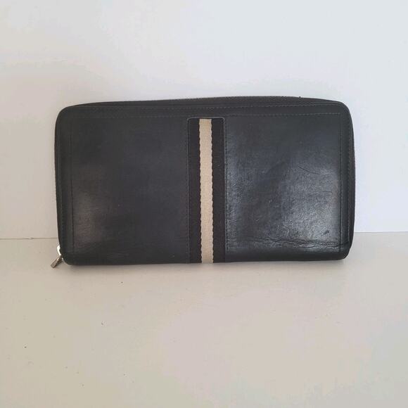 Bally Switzerland Zip Around Wallet Organizer Black 8x4 Large Logo Leather - Picture 1 of 12